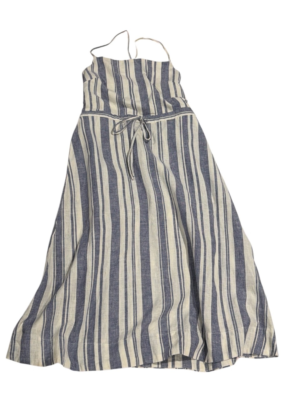 Marine Layer Blue and Cream Striped Halter Dress with Tie Back